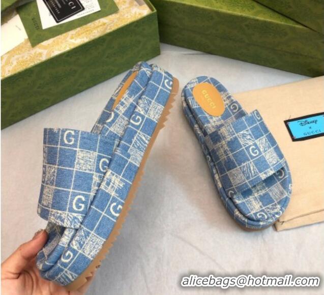 Grade Quality Gucci Check Denim Platform Slide Sandal 5.5cm Blue 316030