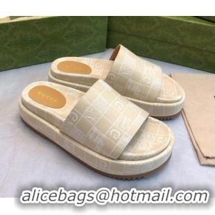 Perfect Gucci Check Denim Platform Slide Sandal 5.5cm Beige 316031