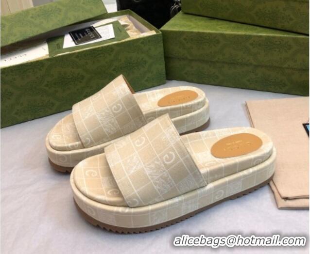 Perfect Gucci Check Denim Platform Slide Sandal 5.5cm Beige 316031