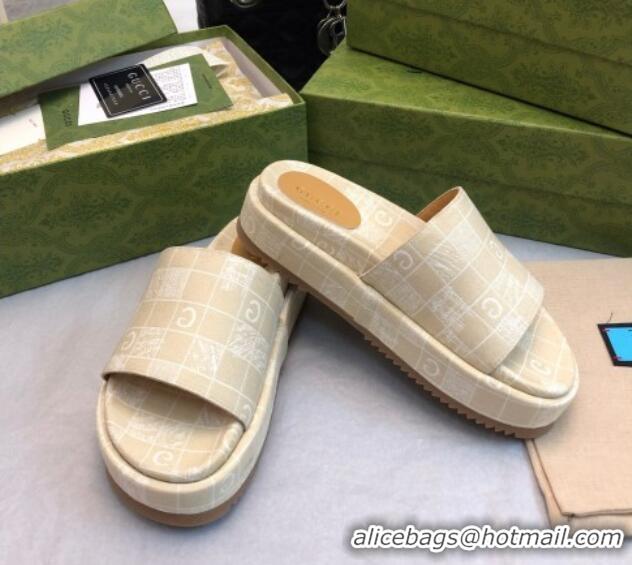 Perfect Gucci Check Denim Platform Slide Sandal 5.5cm Beige 316031