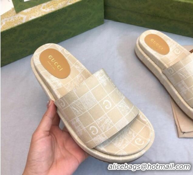 Perfect Gucci Check Denim Platform Slide Sandal 5.5cm Beige 316031