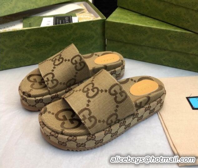 Best Product Gucci Jumbo GG Canas Platform Slide Sandal 5.5cm Camel 316032