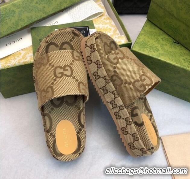 Best Product Gucci Jumbo GG Canas Platform Slide Sandal 5.5cm Camel 316032