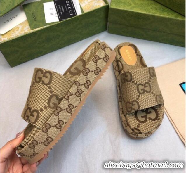 Best Product Gucci Jumbo GG Canas Platform Slide Sandal 5.5cm Camel 316032