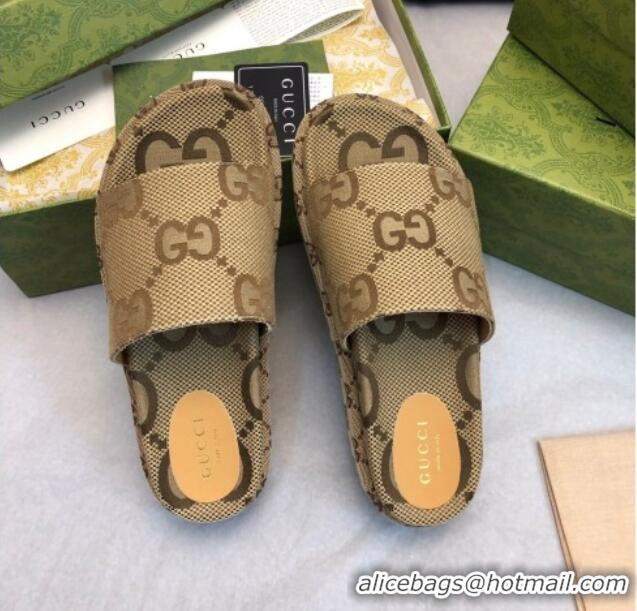 Best Product Gucci Jumbo GG Canas Platform Slide Sandal 5.5cm Camel 316032