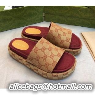 Stylish Gucci Jumbo GG Canas Platform Slide Sandal 5.5cm Beige/Burgundy 316033