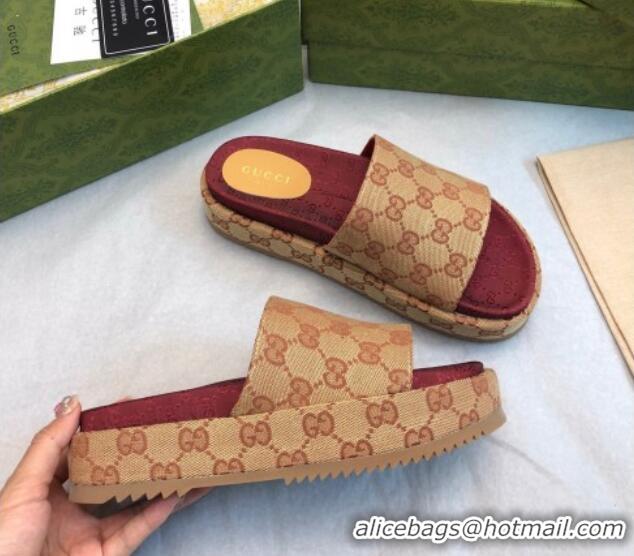 Stylish Gucci Jumbo GG Canas Platform Slide Sandal 5.5cm Beige/Burgundy 316033