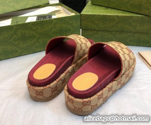 Stylish Gucci Jumbo GG Canas Platform Slide Sandal 5.5cm Beige/Burgundy 316033