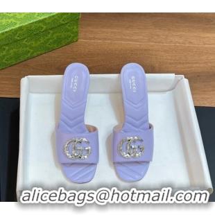 Low Cost Gucci Double G Mid-heel Slide Sandals 7.5cm with Crystals Purple 319003