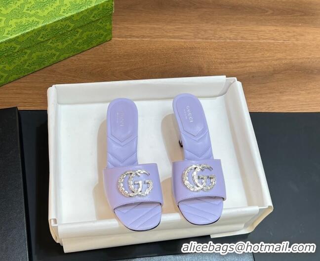 Low Cost Gucci Double G Mid-heel Slide Sandals 7.5cm with Crystals Purple 319003