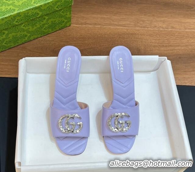 Low Cost Gucci Double G Mid-heel Slide Sandals 7.5cm with Crystals Purple 319003