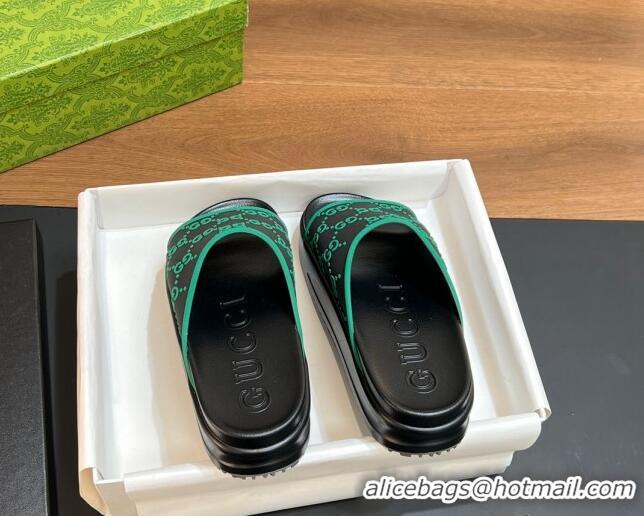 Lower Price Gucci Rubber Platform Slide Sandals with Interlocking G Black/Green 319007