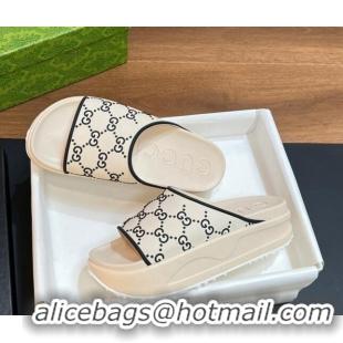 Best Product Gucci Rubber Platform Slide Sandals with Interlocking G White/Black2 319009