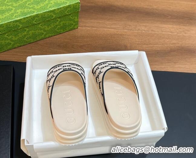 Best Product Gucci Rubber Platform Slide Sandals with Interlocking G White/Black2 319009