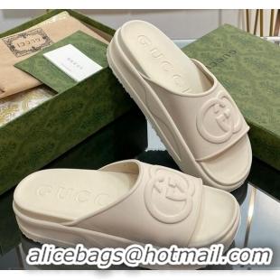 Unique Style Gucci Rubber Platform Slide Sandals with Interlocking G All White 319014