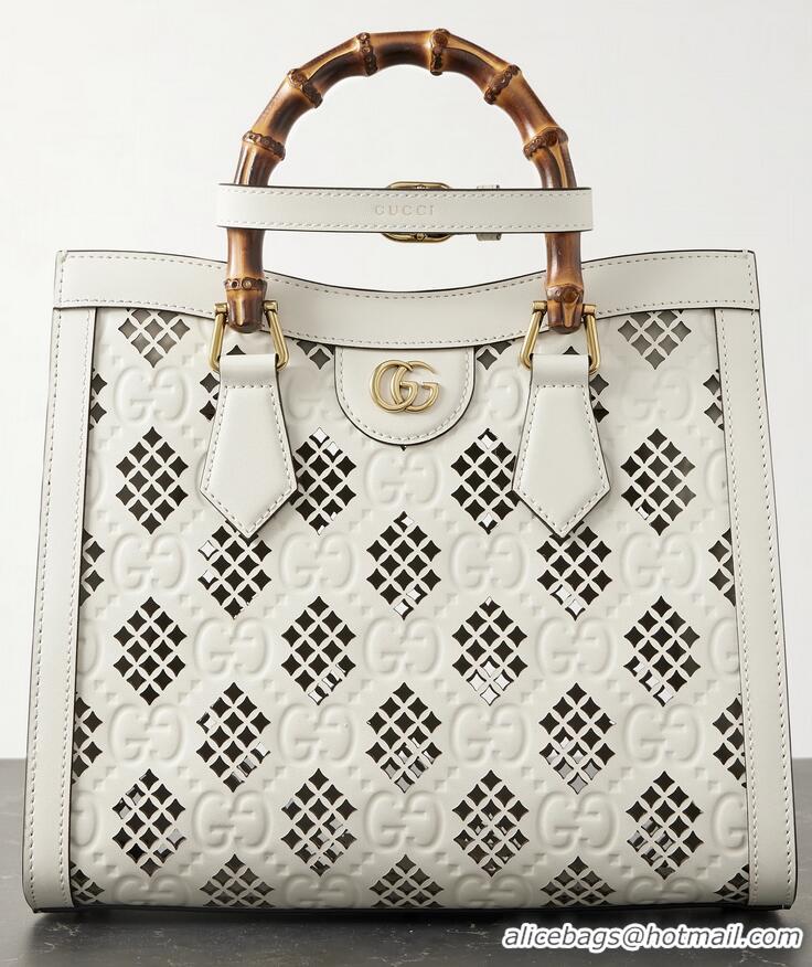 New Design Gucci Diana Small Tote Bag GG Perforated Leather ‎702721 Off White