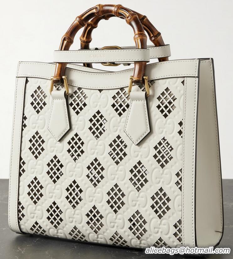 New Design Gucci Diana Small Tote Bag GG Perforated Leather ‎702721 Off White