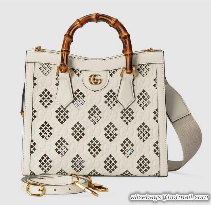 New Design Gucci Diana Small Tote Bag GG Perforated Leather ‎702721 Off White