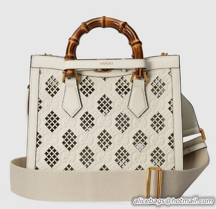 New Design Gucci Diana Small Tote Bag GG Perforated Leather ‎702721 Off White