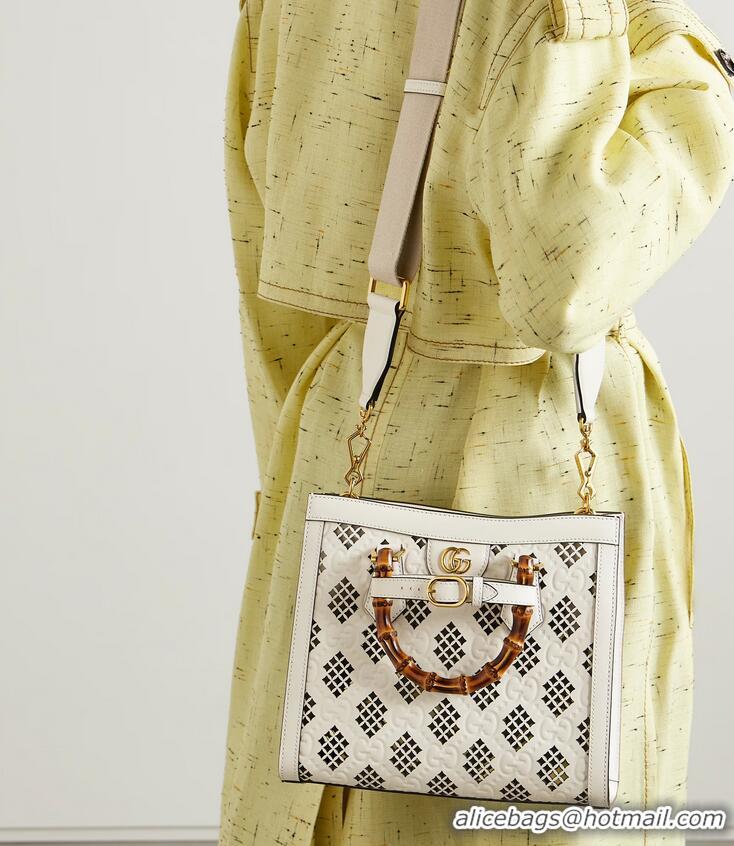 New Design Gucci Diana Small Tote Bag GG Perforated Leather ‎702721 Off White