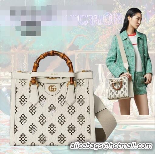 New Design Gucci Diana Small Tote Bag GG Perforated Leather ‎702721 Off White