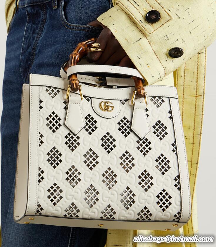 New Design Gucci Diana Small Tote Bag GG Perforated Leather ‎702721 Off White