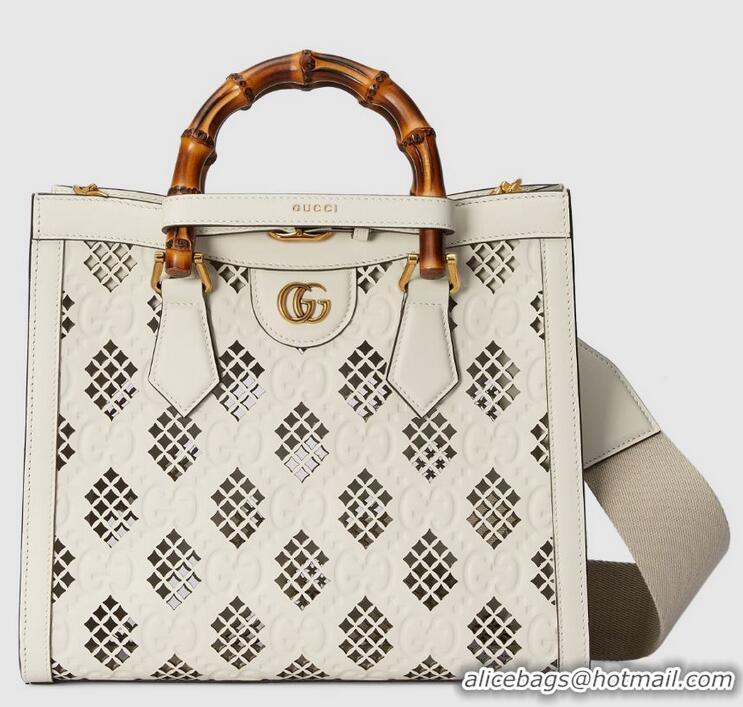 New Design Gucci Diana Small Tote Bag GG Perforated Leather ‎702721 Off White