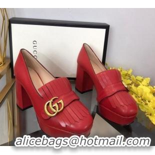 Low Price Gucci Leather Fringe Platform Pumps 8.5cm Red 319022