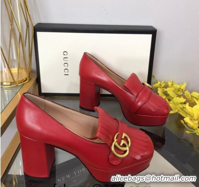 Low Price Gucci Leather Fringe Platform Pumps 8.5cm Red 319022