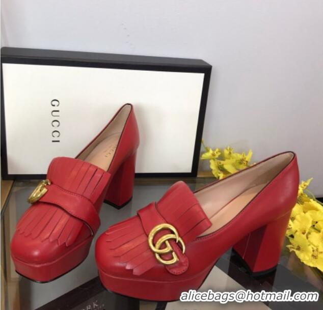 Low Price Gucci Leather Fringe Platform Pumps 8.5cm Red 319022