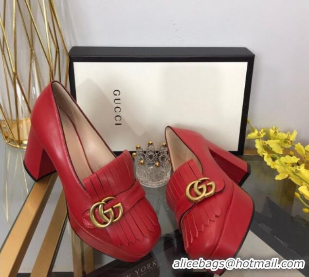 Low Price Gucci Leather Fringe Platform Pumps 8.5cm Red 319022