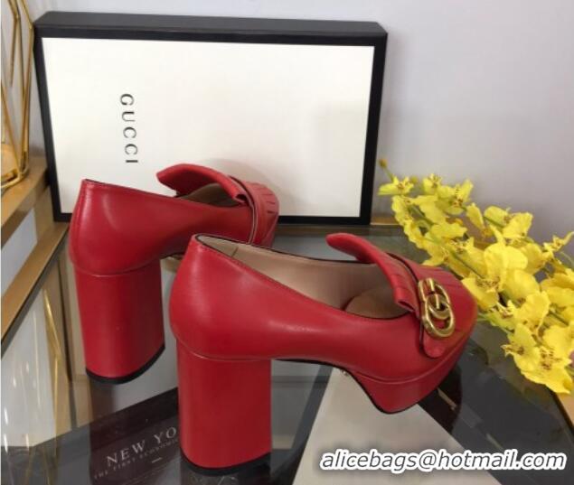 Low Price Gucci Leather Fringe Platform Pumps 8.5cm Red 319022