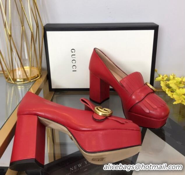 Low Price Gucci Leather Fringe Platform Pumps 8.5cm Red 319022