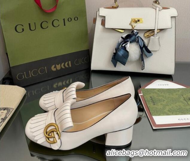 Stylish Gucci Leather Fringe Pumps 5cm White 319023