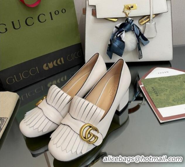 Stylish Gucci Leather Fringe Pumps 5cm White 319023