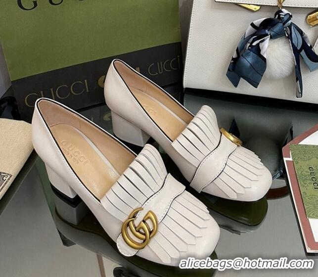 Stylish Gucci Leather Fringe Pumps 5cm White 319023