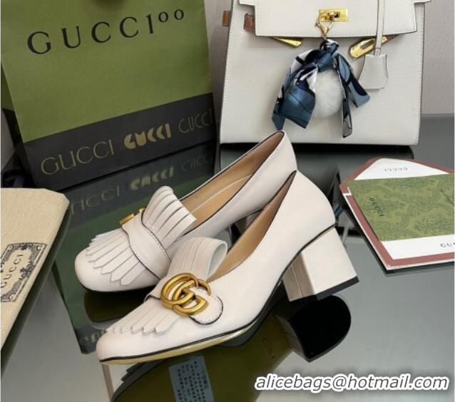 Stylish Gucci Leather Fringe Pumps 5cm White 319023