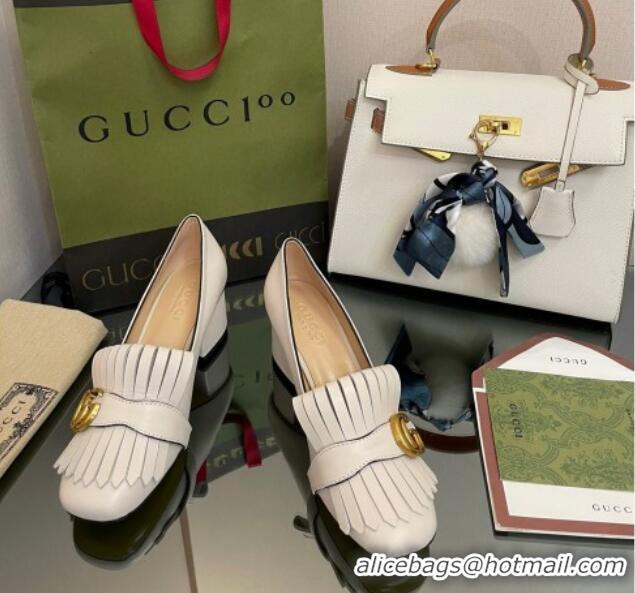 Stylish Gucci Leather Fringe Pumps 5cm White 319023