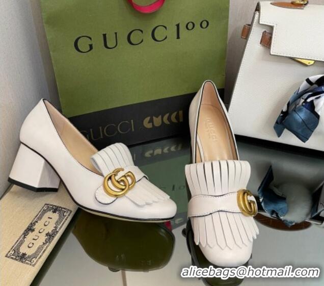 Stylish Gucci Leather Fringe Pumps 5cm White 319023