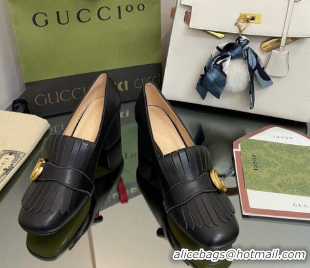 Hot Style Gucci Leather Fringe Pumps 5cm Black 319024