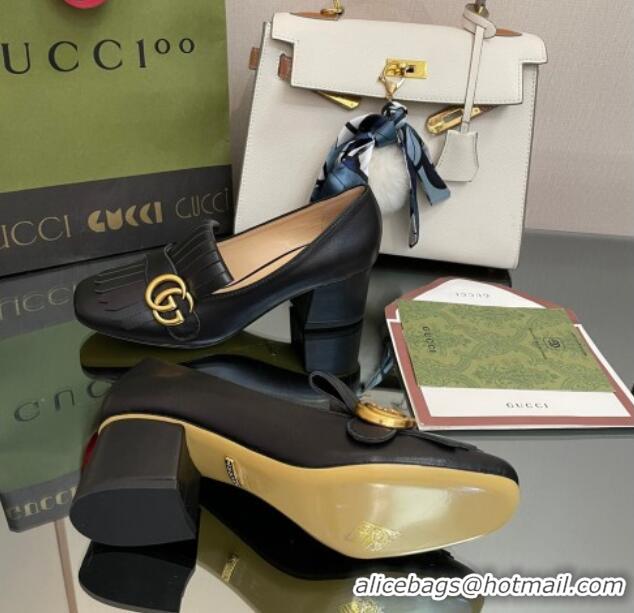 Hot Style Gucci Leather Fringe Pumps 5cm Black 319024