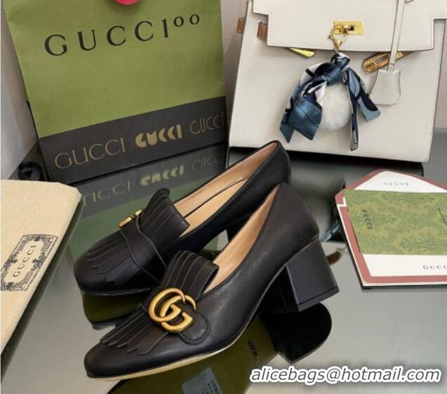 Hot Style Gucci Leather Fringe Pumps 5cm Black 319024