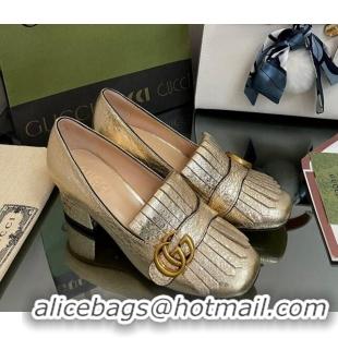 Feminine Gucci Leather Fringe Pumps 5cm Gold 319025