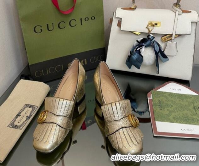 Feminine Gucci Leather Fringe Pumps 5cm Gold 319025