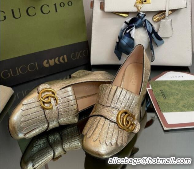 Feminine Gucci Leather Fringe Pumps 5cm Gold 319025