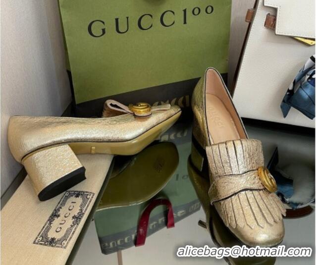 Feminine Gucci Leather Fringe Pumps 5cm Gold 319025