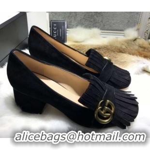 Best Price Gucci Suede Fringe Pumps 5cm Black 319026