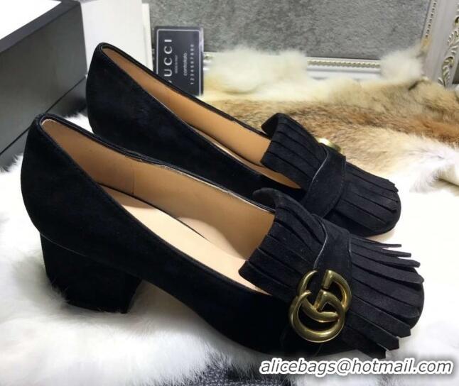 Best Price Gucci Suede Fringe Pumps 5cm Black 319026