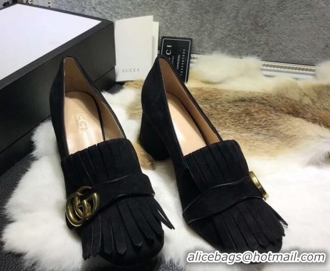 Best Price Gucci Suede Fringe Pumps 5cm Black 319026