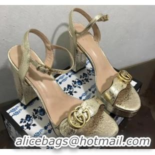 Good Looking Gucci Leather Wave Platform Sandals 10.5cm Gold 319034